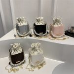 Luxury Crossbody Bucket Bag Texture Pearl Chain Messenger Box Bag DD389