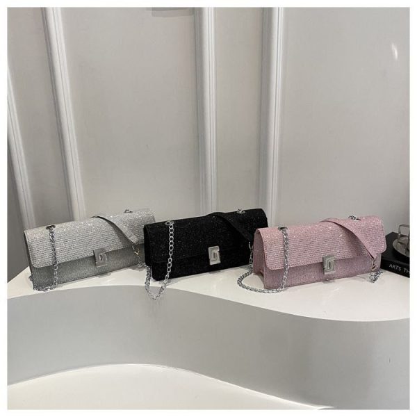 Versatile Metal Buckle Square Shiny Handbag DD396