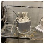 Luxury Crossbody Bucket Bag Texture Pearl Chain Messenger Box Bag DD389 - Image 2