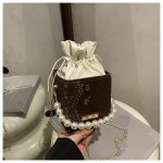 Luxury Crossbody Bucket Bag Texture Pearl Chain Messenger Box Bag DD389 - Image 6